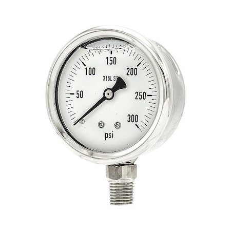 Zoro Select Pressure Gauge, 1/4 in NPT, Bottom Location PRO-301L-254H