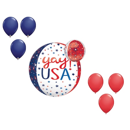 Loonballoon 16 Inch Orbz USA YAY Balloon Shape Set 6x latex LB-98002