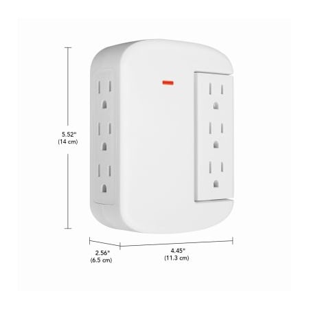 Globe Electric Outlet Tap, Surge, Swivel, 6 Outlet(s) White 78294