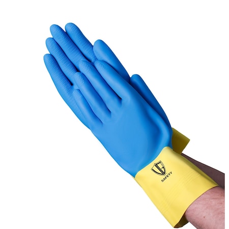 Vguard Neoprene coated latex, 12 in L, 28.0 mil, Blue/Yellow, MD, 288 PK C37B68