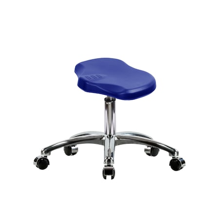 Blue Ridge Ergonomics Polyurethane Ray Stool Chrome - Desk Height with Chrome Casters in Blue Polyurethane PRPDHSL-CR-CC-BLU