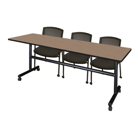 Regency Kobe Flip-Top Training Nesting Table W/ 2 Knight Mesh Chairs, 84 in W, 24 in L, Noble Oak MKFT8424NO56CBK