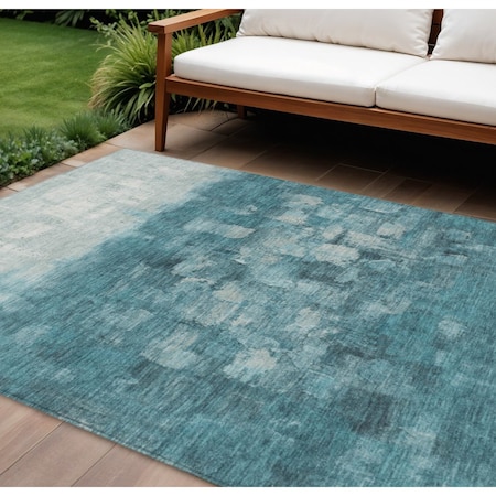 Homeroots 10' X 14' Teal Blue And Silver Abstract Washable Indoor Outdoor Area Rug 632100