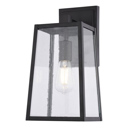 Vaxcel Sutton, 14 in H, Black Outdoor Wall Sconce, Seeded Glass, LED Compatible T0816