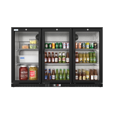 Koolmore 3 Door Back Bar Cooler Counter Height Glass Door Refrigerator with LED Lighting - 11 cu.ft, Black BC-3DSW-BK