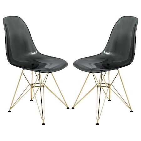 Leisuremod Cresco Plastic Dining Side Chair with Gold Base, Transparent Black, 2PK CR19TBLG2