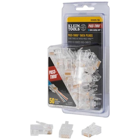 Klein Tools Pass-Thru Modular Data Plugs, RJ-45-CAT6A, UTP, 50-Pack VDV826-704