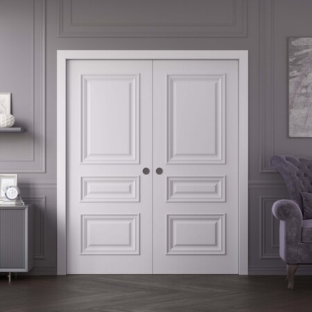Sartodoors Sliding Double Pocket Doors 72x80 inches White Solid Core Modern Interior ROYAL9833DP-EMAL-72