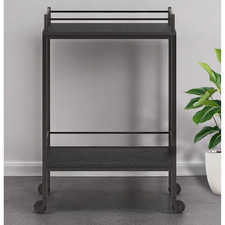 Homeroots 23" Black Steel and Wood Rolling Bar Cart 530446