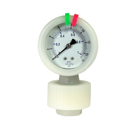 Kodiak Controls PVDF Pressure Gauge, PTFE Diaphragm, 2.5 in Dial, 1/2 in NPT, 0-15 psi KC701LD-2ST25-15