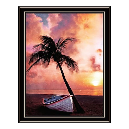Homeroots Palm Tree Sunset Black Framed Print Wall Art 529593