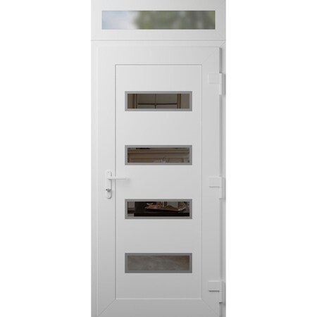 Vdomdoors Front Exterior Prehung Metal-Plastic Door, Manux 8113 White Silk, Top Sidelite Transom, Office Comm MANUX8113EXD-WS-W36xH80+14-LH