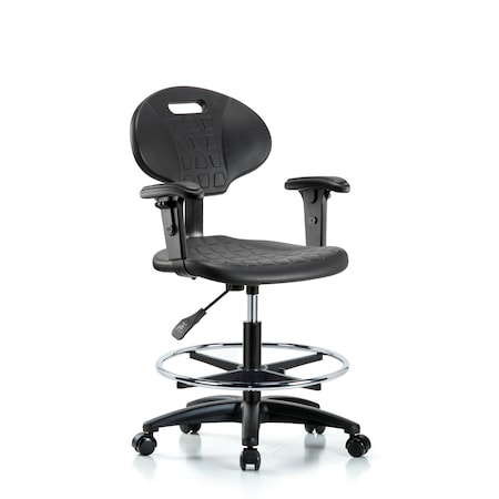 Blue Ridge Ergonomics Erie Med Bench Chair, AA, CF, Casters, 2-Way Adjustable, 19" to 27" Height, Black; Blue BR-TPMBCH-RG-A1-CF-RC
