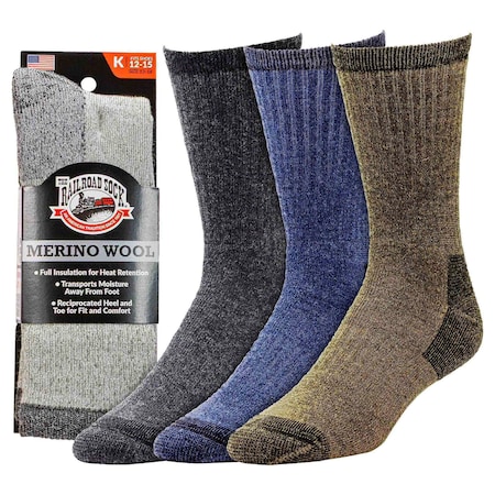 Railroad Sock King Size Merino Wool Crew Socks, 1pr 2965K