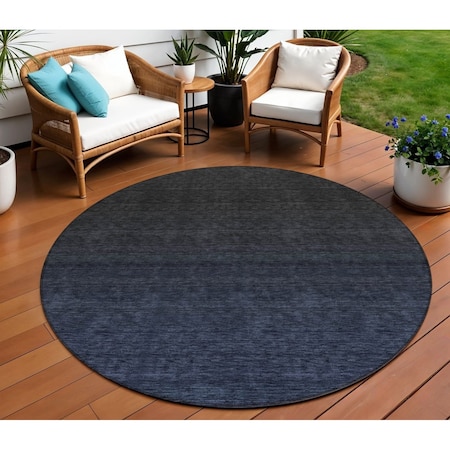 Homeroots 8' Navy Blue And Charcoal Round Abstract Washable Indoor Outdoor Area Rug 588956