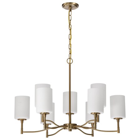 Nuvo Liam, 9 Light Chandelier, Burnished Brass, White Opal Glass 60/8209