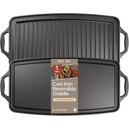 Bakkenmaster Bakken 19 in Reversible Cast Iron Griddle, Flat & Grill, Dual Burner, Pre-Seasoned, Nonstick BAKCASTGRID22