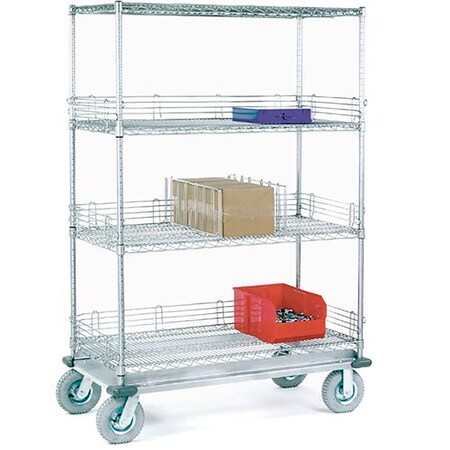 Global Industrial Nexel 4 Shelf Truck, Chrome, 36"W x 18"D x 83"H, Pneumatic Plate Casters, 2 Swivel, 2 Rigid 168248