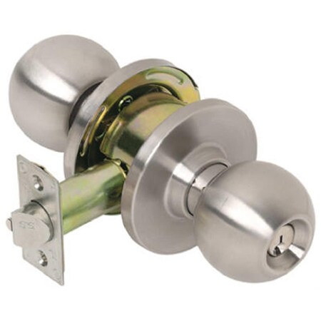 Tell CL100008 Satin Stainless Steel Entry Ball Knob Lock 2.75 in. Backset 574129