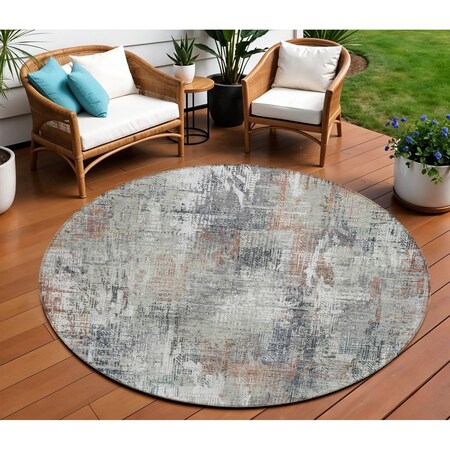 Homeroots 8' Taupe Gray And Copper Round Abstract Washable Indoor Outdoor Area Rug 583180