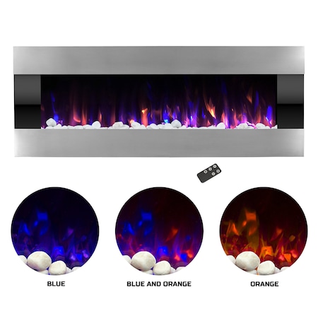 Northwest 54in Wall Mounted Electric Fireplace Heater with Remote Control Adjustable LED Flame Color 80-2000A-54-SS
