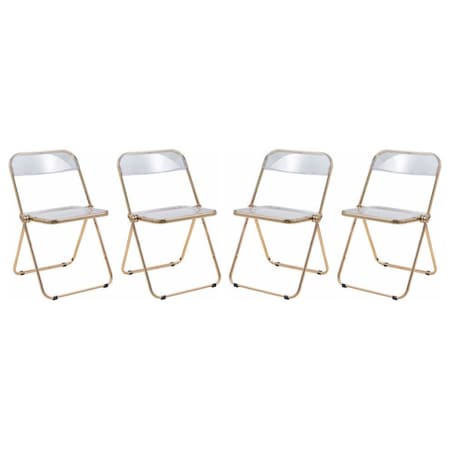 Leisuremod Lawrence Acrylic Folding Chair with Gold Metal Frame, Clear, 4PK LFG19CL4