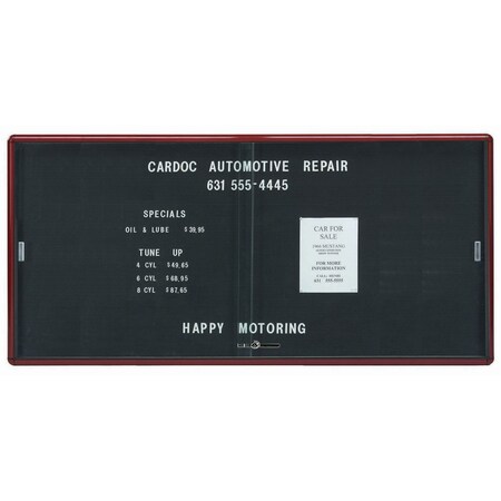 Aarco Enclosed Radius Design Directory w/Sliding Tempered Glass Doors Black Felt/Graphite, 36''Hx72''W RSD3672BB