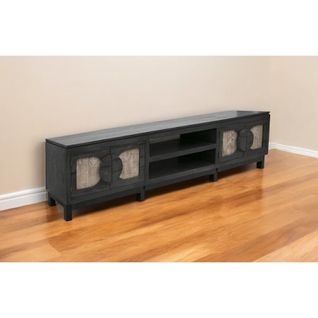 Homeroots 93" Black Solid Wood Cabinet Enclosed Storage Distressed TV Stand 528753