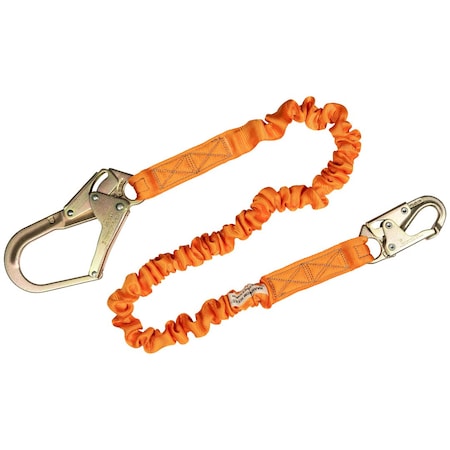 Malta Dynamics 4.5ft - 6ft SINGLE LEG STRETCH INTERNAL SHOCK ABSORBING LANYARD W 1 REBAR HOOK, 1 STEEL SNAP HOOK C5115