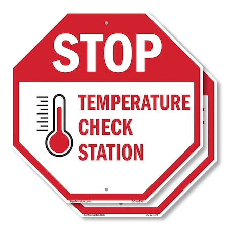 Signmission Stop Temperature Check Station, 10 inch X 10 inch, Aluminum Metal Signs, 2PK OC-A-2PACK-10-199