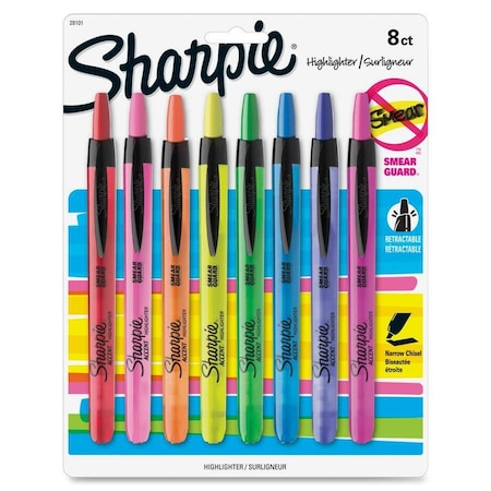 Sharpie Retractable Highlighter Set, Micro Chisel Tip Fluorescent Colors PK8 28101
