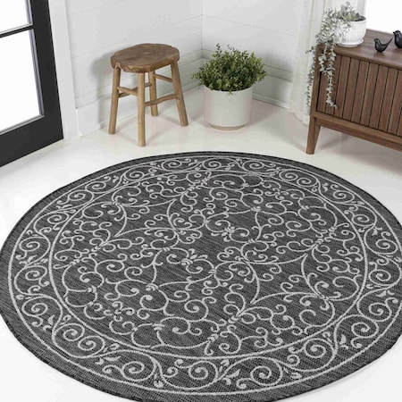 Jonathan Y Charleston Vintage Filigree Textured Weave Black/Gray 8 ft Round Indoor/Outdoor Area Rug SMB106G-8R