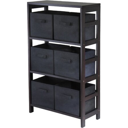 Winsome Capri 3 Section M Storage Shelf with 6 Foldable Black Fabric Baskets - Walnut and Black 92251