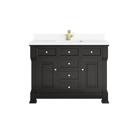 James Martin Vanities Brookfield 48 in Single Vanity, Black Onyx w/Single Hole 3 CM White Zeus Silestone Top & Backsplash 547-V48-BKO-1WZ
