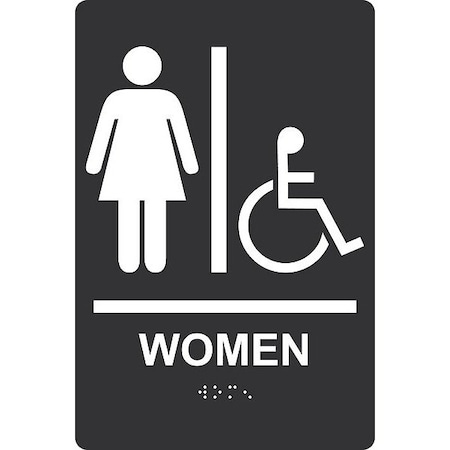 Accuform ADA Braile Restroom Sign, 9 in x 6 in PAD110BK