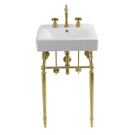 Kingston Brass 20" Porcelain Console Sink Set with Faucet and Plumbing Trim Kit in White/Brushed Brass CKVPB2018W87