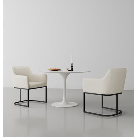 Manhattan Comfort Modern Serena Dining Armchair Upholstered in Leatherette with Steel Legs in Cream, 2PK 2-DC056AR-CR
