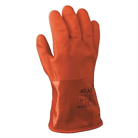 Showa 460 Chemical-Resistant Gloves, PVC, 11 3/4 in L, 43.31 mil, Orange, L, 1 PR 460L-09