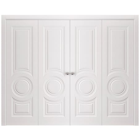 Sartodoors Sliding Closet Double Bi-fold Doors 96 x 96 inches, BASIC 9801 White, Sturdy Tracks Moldings Trims BASIC9801DBF-SKIN-9696