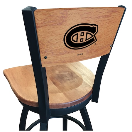 Holland Bar Stool Co 30" Blk Wrinkle Montreal Canadiens Swivel Bar Stool, Engraved Back L03830BWMedMplAMonCanMedMpl