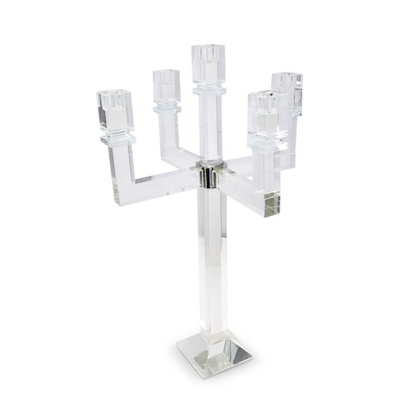 Homeroots 20" Clear Faceted Crystal Tabletop Candelabra Candle Holder 590229