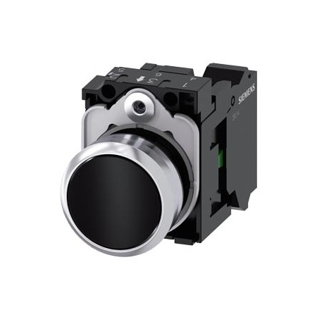 Siemens Pushbutton, 22 mm, round, metal, shiny, black, pushbutton, flat 3SU1150-0AB10-3BA0
