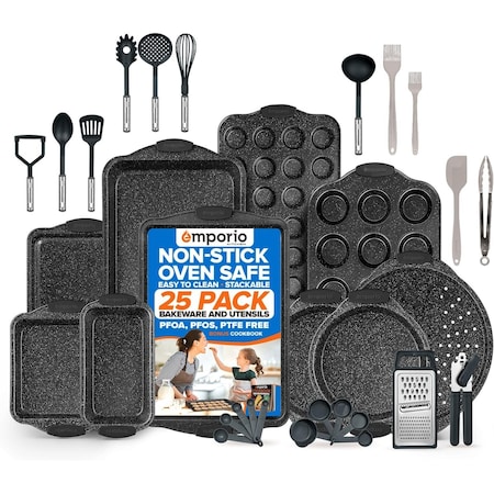 Emporio Kitchen Baking Pan Set, Oven Safe Tray, Up To 450 Deg F, Gray, 25PK EMPKSTON2525
