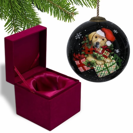 Homeroots Christmas Puppy with Presents Hand Painted Mouth Blown Glass Ornament 477532