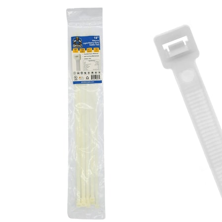 Grizzly Supply Cable Tie, 18 in L, 120 lb Strength, 4.7 in Max Bundle Dia, Nylon 6/6, Natural, 10PK GS-LHD18-120-9X