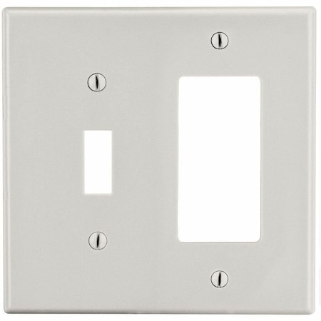 Hubbell Wiring Device-Kellems Wallplate, 2-Gang, 1) Toggle 1) Receptacle, Light Almond P126LA