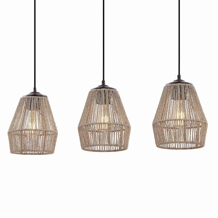 Jonathan Y Ibiza Island 30" 3-Light Woven Rope/Metal Bohemian Coastal LED Linear Pendant, Oil Rubbed Bronze/Natu JYL1124A