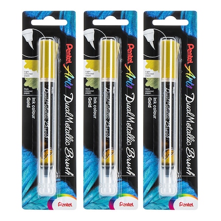 Pentel DualMetallic Brush, Gold Ink, 3PK XGFHBPDXX