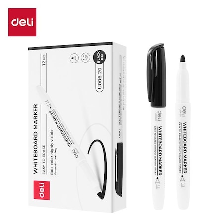 Deli THINK Dry-Erase Marker, Bullet Tip, Black, Low-Odor, 12PK EU00620