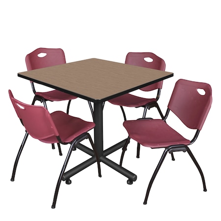 Regency Square Kobe Breakroom Table W/ 4 M Stack Chairs, 36 in W, 36 in L, Noble Oak TKB3636NO47BY
